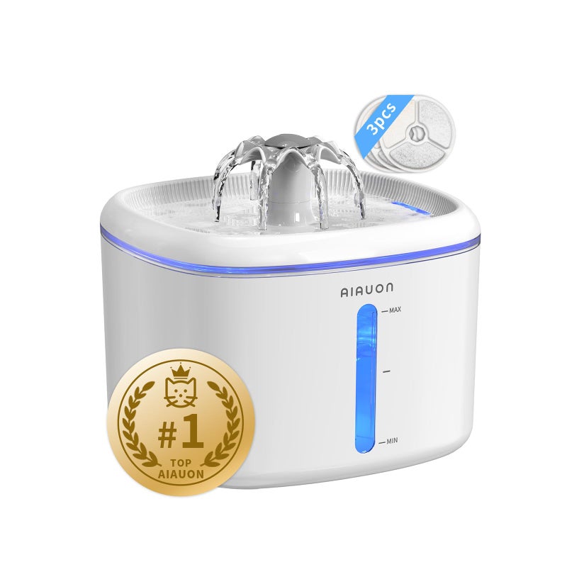 AIAUON Cat Water Fountain,84oz/2.5L Pet Cat Fountain â€“ Ultra Quiet Upgraded Automatic Pet Water Dispenser with 3 Replaceable Filters, Indoor Cat & Dog Drinking Bowl (White) - Image 1