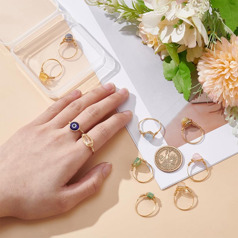 UNICRAFTALE 10Pcs 10 Styles Chakra Crystal Rings Gemstone Rings Copper Wire Wrapped Ring Irregular Colorful Gem Ring for Women(Gold) - Image 4