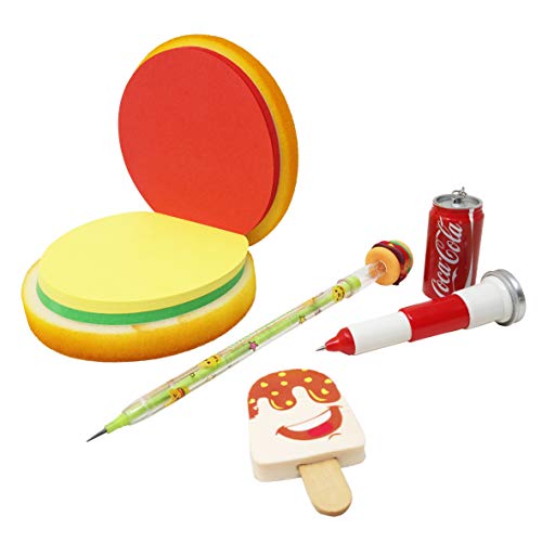 PARTEET Combo (Pack Of 4 Items) Burger Shape dairy/Notepad/Memo Pad with Pizza Pencil,Key Chain Pen and Ice Cream Eraser - Image 1