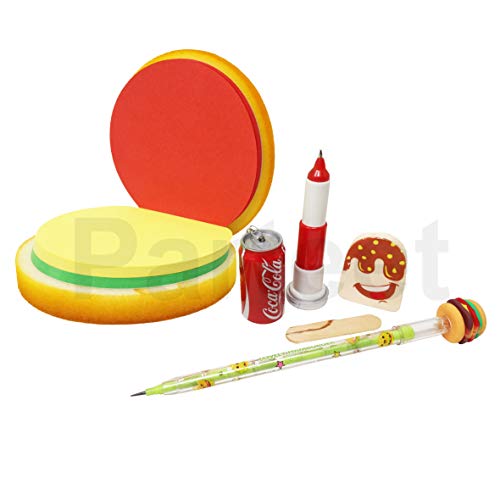 PARTEET Combo (Pack Of 4 Items) Burger Shape dairy/Notepad/Memo Pad with Pizza Pencil,Key Chain Pen and Ice Cream Eraser - Image 4