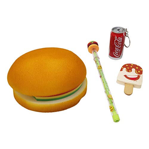 PARTEET Combo (Pack Of 4 Items) Burger Shape dairy/Notepad/Memo Pad with Pizza Pencil,Key Chain Pen and Ice Cream Eraser - Image 2
