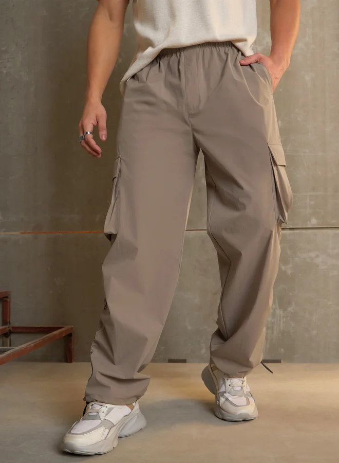SASSAFRAS Side Ruched Baggy Parachute Pants