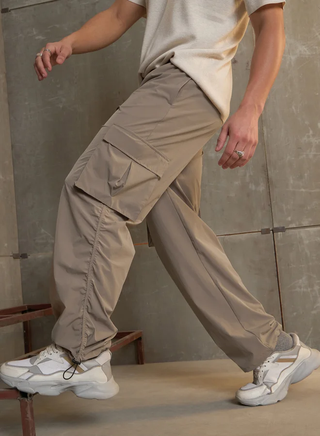 SASSAFRAS Side Ruched Baggy Parachute Pants