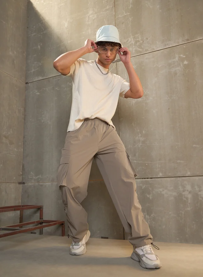 SASSAFRAS Side Ruched Baggy Parachute Pants
