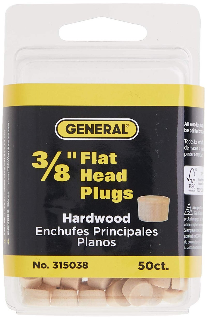 General Tools General Tools 315038 3/8-Inch Flat Head Plugs, FSC Ethically Sourced Hardwood, 50-Pack  - Image 1