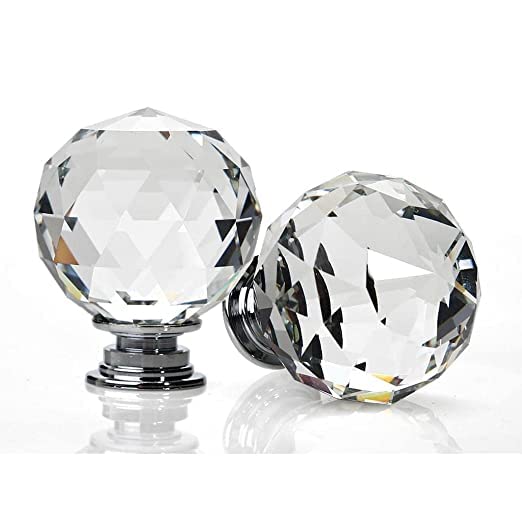 J P Hardware Clear Glass Crystal Cabinet Knobs/Wardrobe Door Knobs/Cupboard Drawer Pull Handle/Glass Dresser Knobs (Pack of 4_40mm) (Chrome Round Knobs) - Image 4