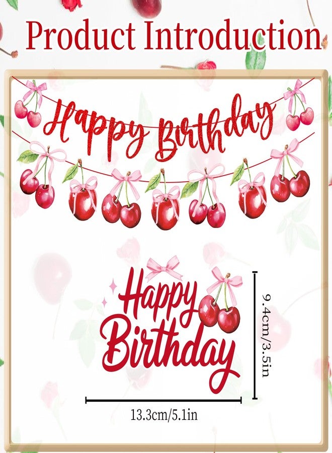 Refavor Cherry Birthday Party Decorations - Cherry Themed Banners Decoration Pink Bow Fruit Cake Topper Decor Supplies for Girls Women - Image 2