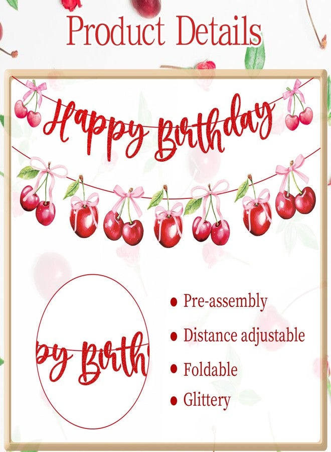 Refavor Cherry Birthday Party Decorations - Cherry Themed Banners Decoration Pink Bow Fruit Cake Topper Decor Supplies for Girls Women - Image 3