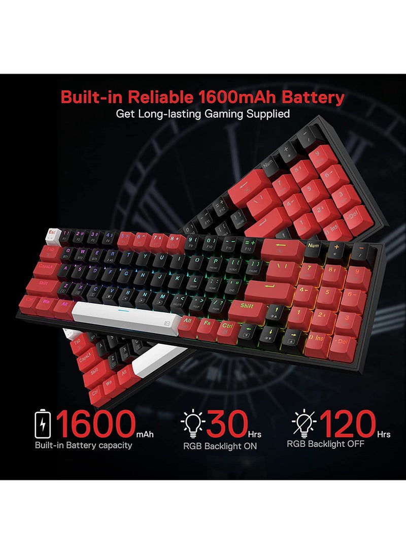 ريدراجون Redragon K628 PRO 75% 3-Mode Wireless RGB Gaming Keyboard، 78 مفتاحًا لوحة مفاتيح ميكانيكية مدمجة قابلة للتبديل السريع مع مقبس PCB مجاني للتبديل السريع، مفاتيح أسهم مخصصة ولوحة أرقام، مفتاح أحمر - Image 2