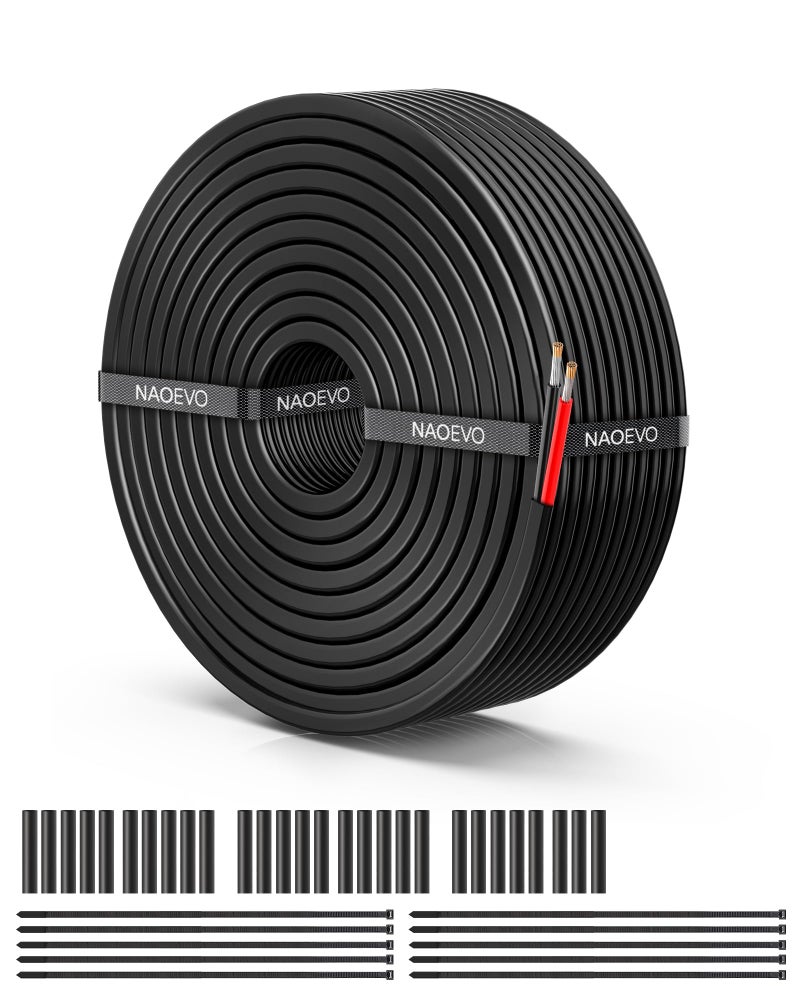 NAOEVO 18 Gauge Wire 2 Conductor Electrical Wire, 18 AWG Stranded PVC Cord, 12V Low Voltage/Tinned Copper/Flexible Cable for Automotive Wiring, Lamp Cord, Marine Cable (50FT) - Image 1