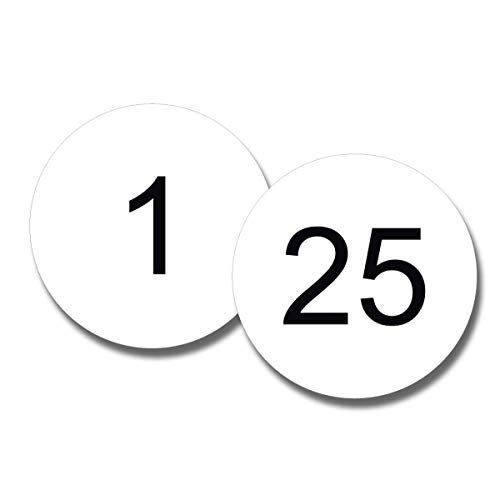 NapTags Circle Numbered Vinyl Decal Stickers, Flexible Vinyl with Acrylic Adhesive Backer, 1.5 inches x 1.5 inches (White with Black Numbers, 1-25) - Image 1