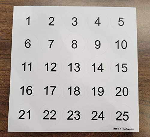 NapTags Circle Numbered Vinyl Decal Stickers, Flexible Vinyl with Acrylic Adhesive Backer, 1.5 inches x 1.5 inches (White with Black Numbers, 1-25) - Image 3