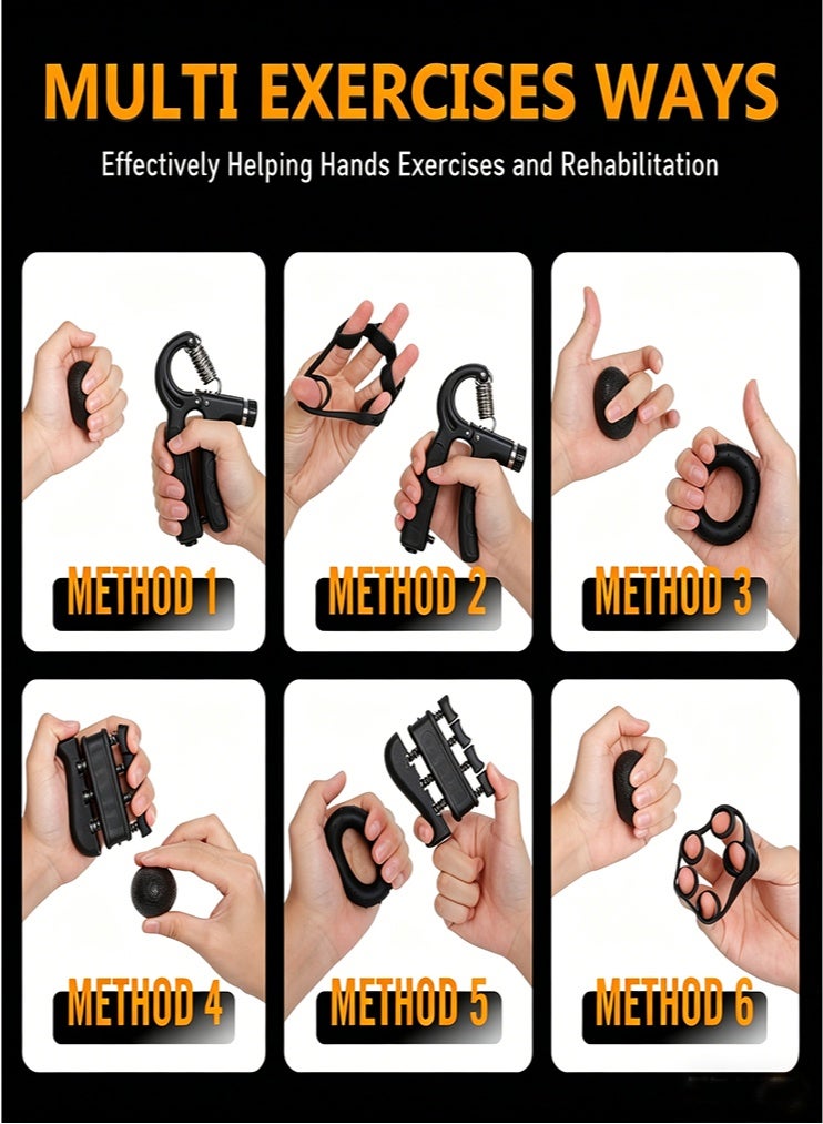 meayul 5 Pack Grip Strength Trainer Kit, Adjustable Hand Gripper with Counter, Finger Exerciser, Hand Extension Exerciser, Stress Relief Ball, Forearm Ring for Strength Training, Recovery and Fitness - Image 3
