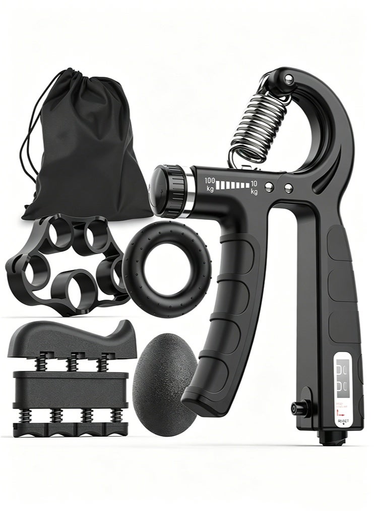 meayul 5 Pack Grip Strength Trainer Kit, Adjustable Hand Gripper with Counter, Finger Exerciser, Hand Extension Exerciser, Stress Relief Ball, Forearm Ring for Strength Training, Recovery and Fitness - Image 1