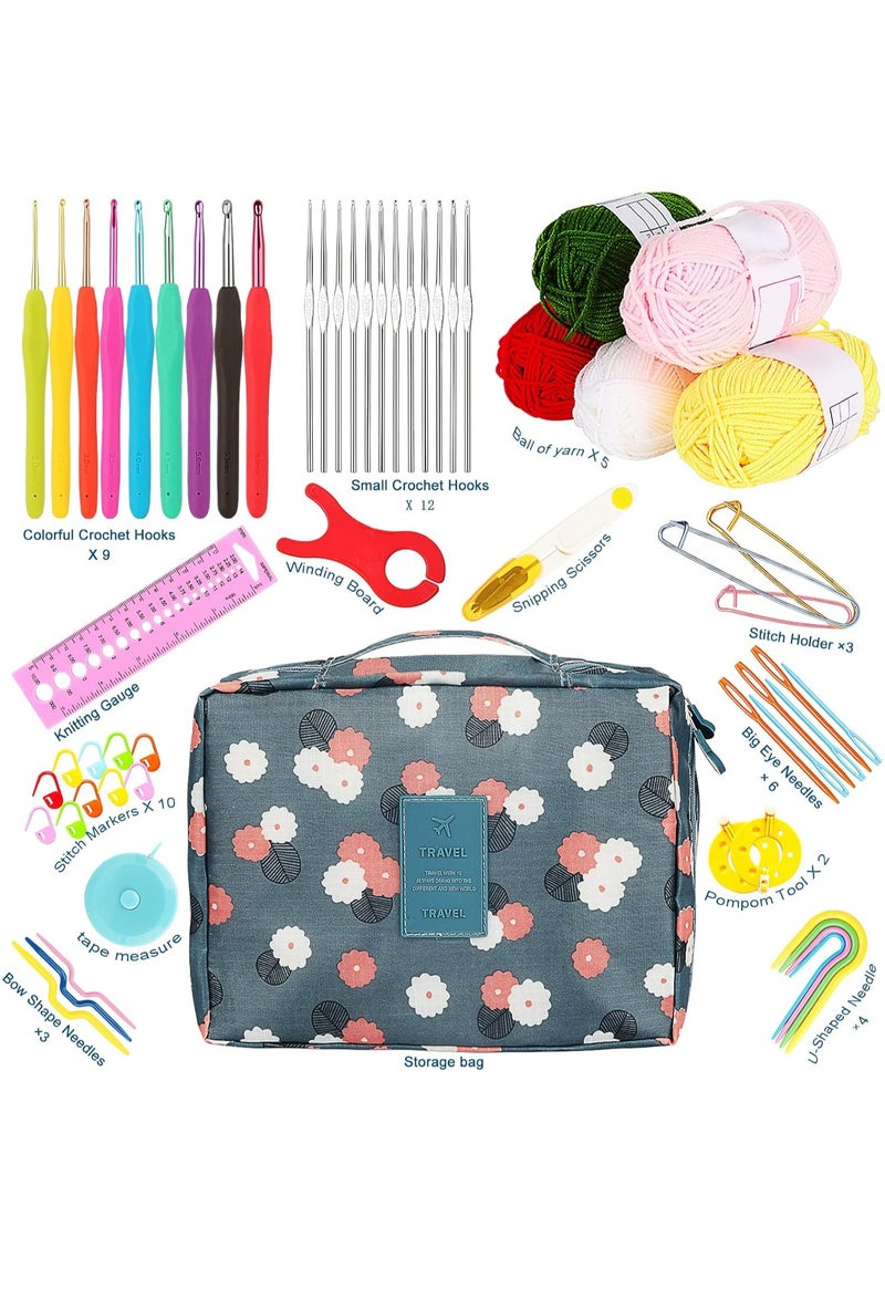 مجموعة من 59 قطعة من إبر الكروشيه للمبتدئين والبالغين، مجموعة أدوات حياكة للمبتدئين للبالغين، أدوات كروشيه بمقابض مريحة وناعمة، مجموعات خيوط نسج يدوية مع حقيبة حمل، لوازم حياكة وتطريز للسفر - Image 2