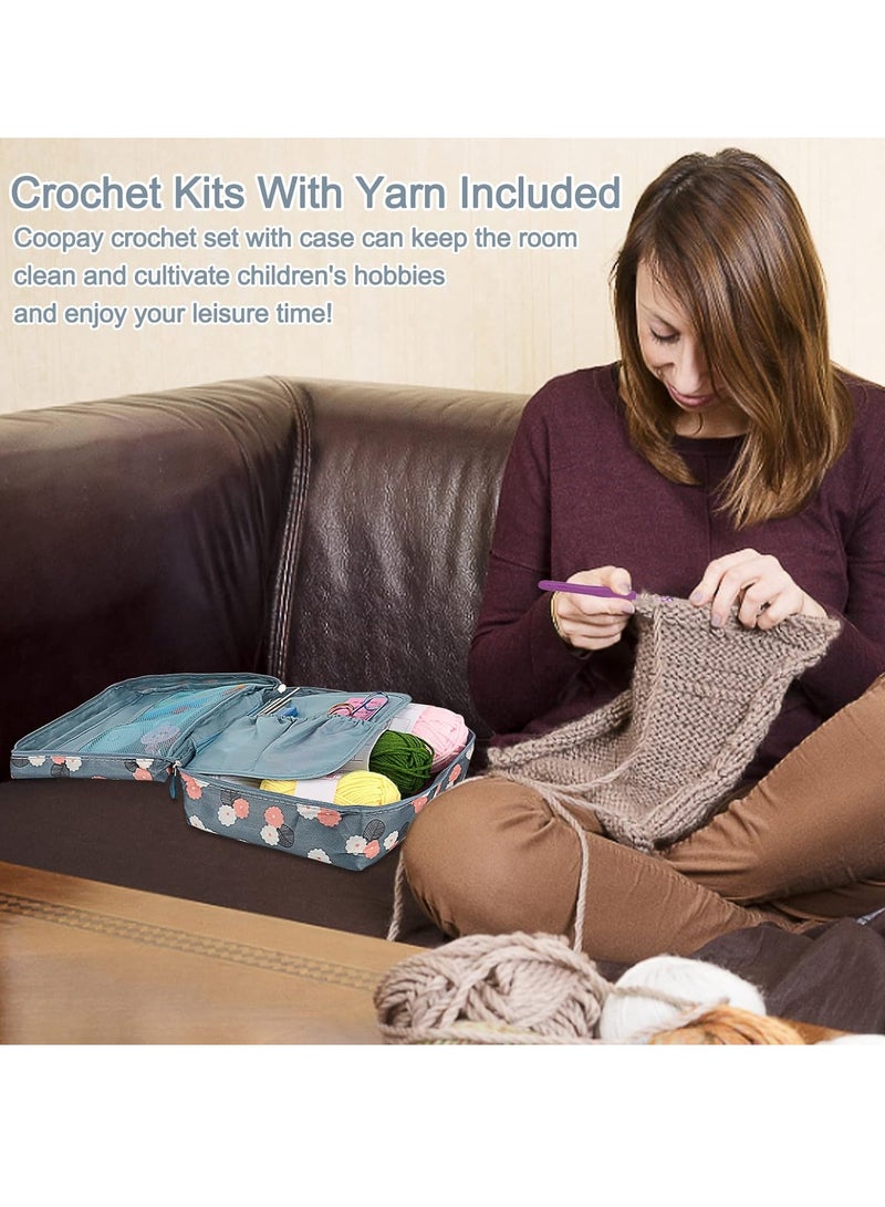 مجموعة من 59 قطعة من إبر الكروشيه للمبتدئين والبالغين، مجموعة أدوات حياكة للمبتدئين للبالغين، أدوات كروشيه بمقابض مريحة وناعمة، مجموعات خيوط نسج يدوية مع حقيبة حمل، لوازم حياكة وتطريز للسفر - Image 3