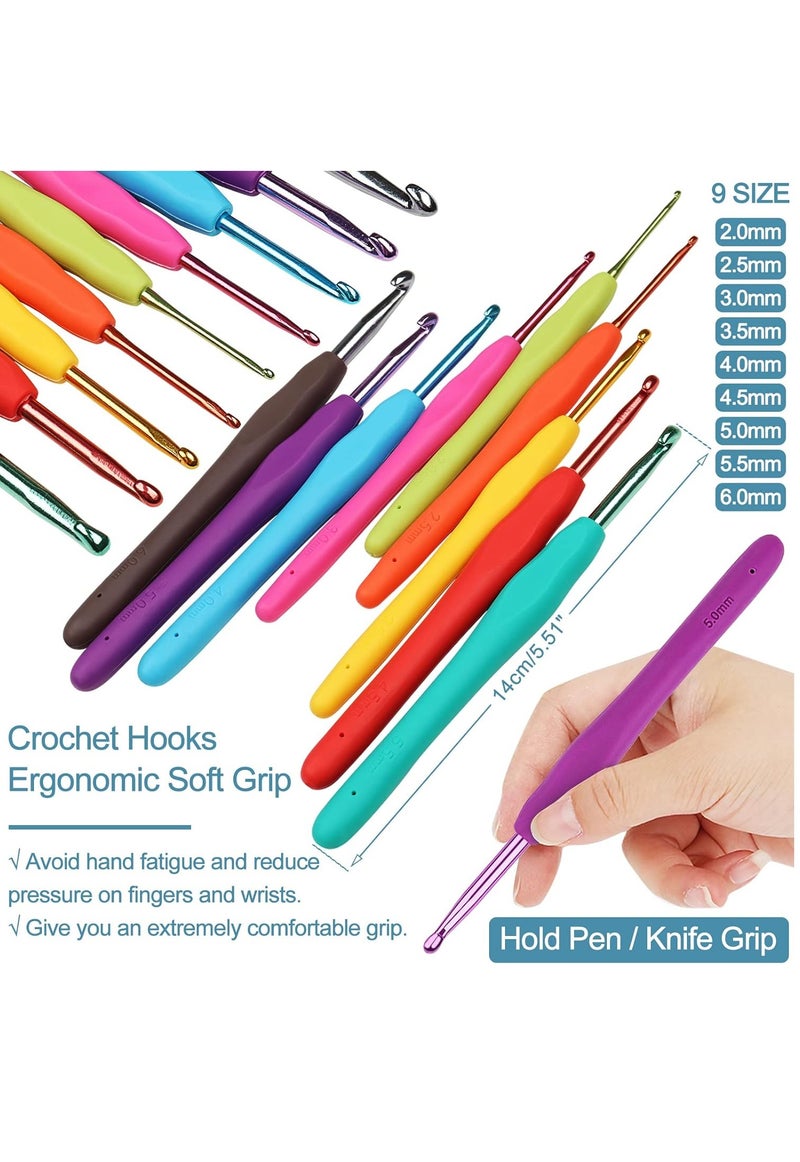 مجموعة من 59 قطعة من إبر الكروشيه للمبتدئين والبالغين، مجموعة أدوات حياكة للمبتدئين للبالغين، أدوات كروشيه بمقابض مريحة وناعمة، مجموعات خيوط نسج يدوية مع حقيبة حمل، لوازم حياكة وتطريز للسفر - Image 4