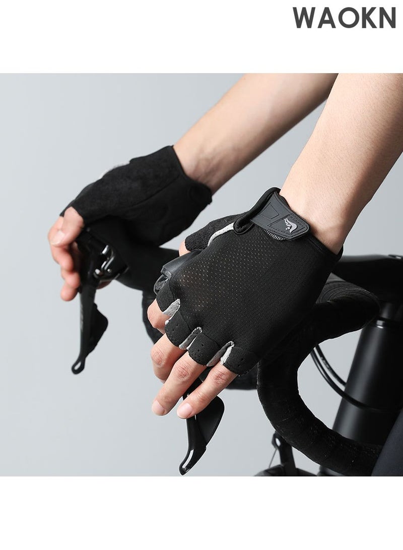 دبليو أيه أو كي أن قفازات يد رياضية مضادة للانزلاق ومقاومة للتآكل، قفازات تدريب رياضية مريحة وقفازات ركوب الدراجات قابلة للتهوية، قفازات رفع الأثقال، للرجال والنساء لرفع الأثقال ورفع الأثقال، أسود متوسط - Image 4