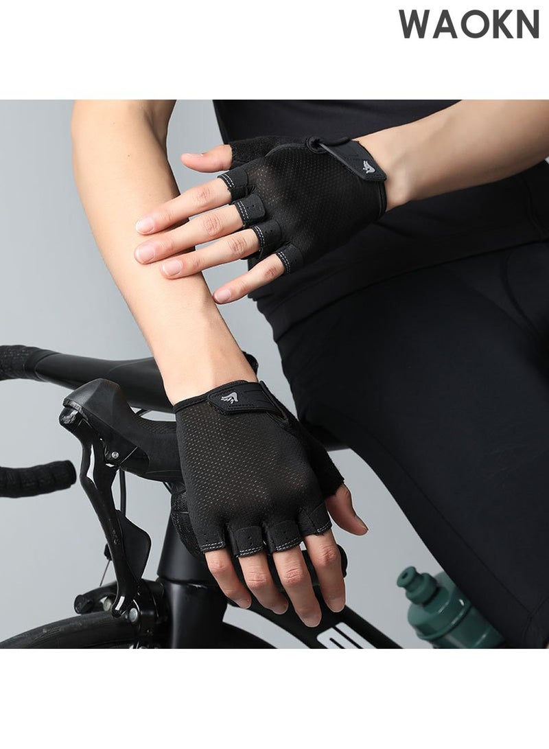دبليو أيه أو كي أن قفازات يد رياضية مضادة للانزلاق ومقاومة للتآكل، قفازات تدريب رياضية مريحة وقفازات ركوب الدراجات قابلة للتهوية، قفازات رفع الأثقال، للرجال والنساء لرفع الأثقال ورفع الأثقال، أسود متوسط - Image 2