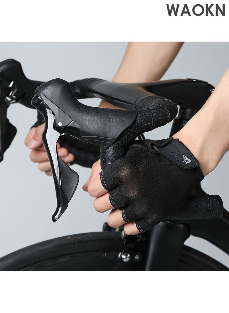 دبليو أيه أو كي أن قفازات يد رياضية مضادة للانزلاق ومقاومة للتآكل، قفازات تدريب رياضية مريحة وقفازات ركوب الدراجات قابلة للتهوية، قفازات رفع الأثقال، للرجال والنساء لرفع الأثقال ورفع الأثقال، أسود متوسط - Image 3