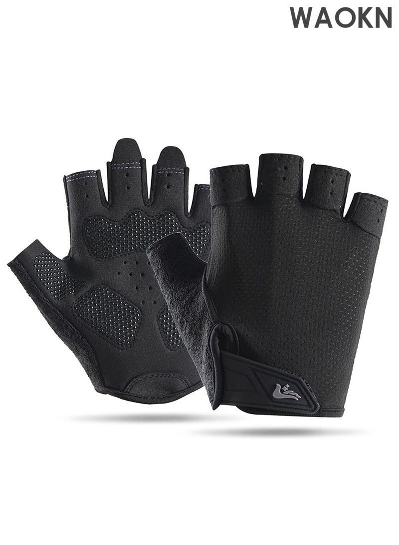 دبليو أيه أو كي أن قفازات يد رياضية مضادة للانزلاق ومقاومة للتآكل، قفازات تدريب رياضية مريحة وقفازات ركوب الدراجات قابلة للتهوية، قفازات رفع الأثقال، للرجال والنساء لرفع الأثقال ورفع الأثقال، أسود متوسط - Image 1