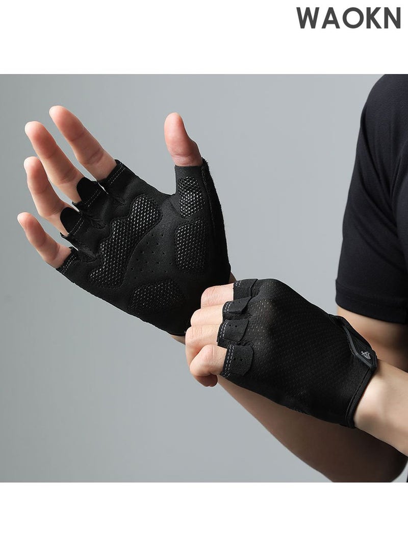 دبليو أيه أو كي أن قفازات يد رياضية مضادة للانزلاق ومقاومة للتآكل، قفازات تدريب رياضية مريحة وقفازات ركوب الدراجات قابلة للتهوية، قفازات رفع الأثقال، للرجال والنساء لرفع الأثقال ورفع الأثقال، أسود متوسط - Image 5