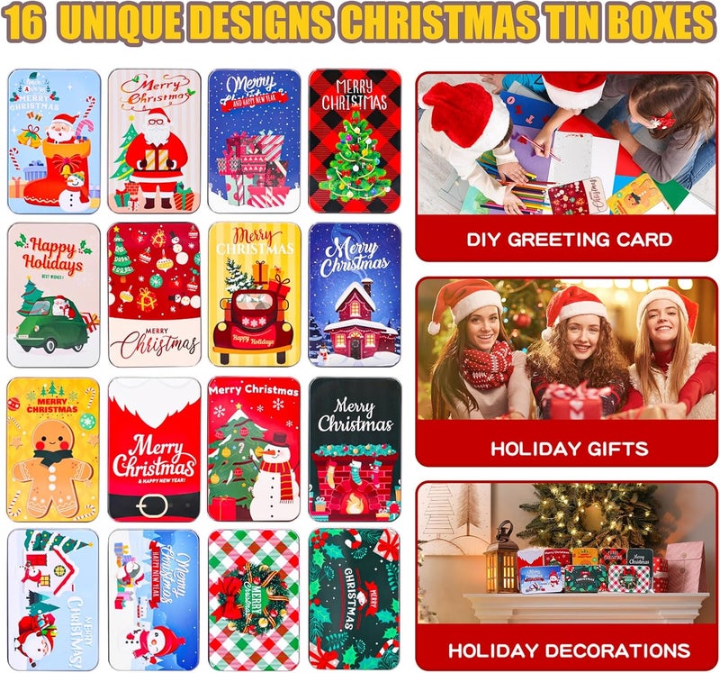 MGparty 16 PCS Christmas Gift Card Tin Holder Boxes Unique Gift Card Tin Boxes Holders with Lids for Christmas Holiday Gift Box Set, Xmas Party Favors - Image 5