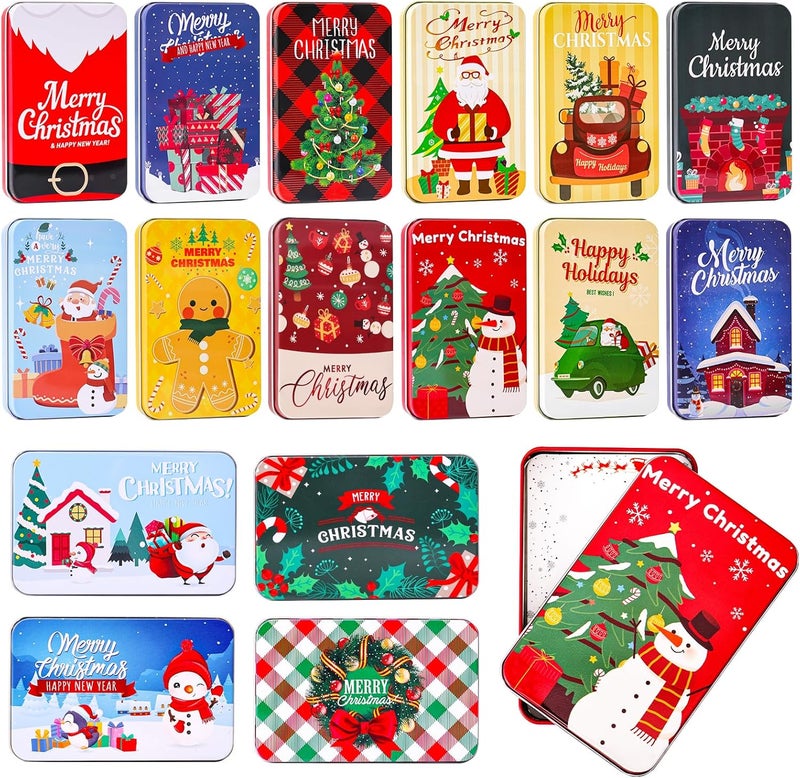 MGparty 16 PCS Christmas Gift Card Tin Holder Boxes Unique Gift Card Tin Boxes Holders with Lids for Christmas Holiday Gift Box Set, Xmas Party Favors - Image 1