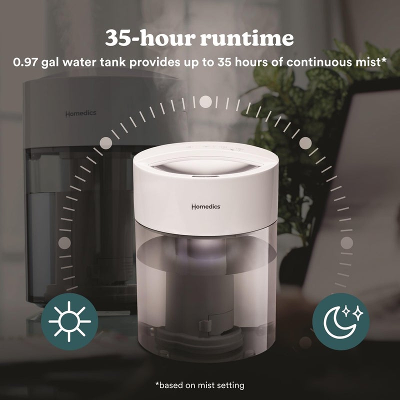 HoMedics Humidifiers for Bedroom, Home, Nursery, Office and Plants. Total Comfort UV-C Ultrasonic Humidifier, Leak Resistant Design, 0.97 Gallon Tank, 35 Hour Run Time, Quiet, Cool Mist, Night Light - Image 4
