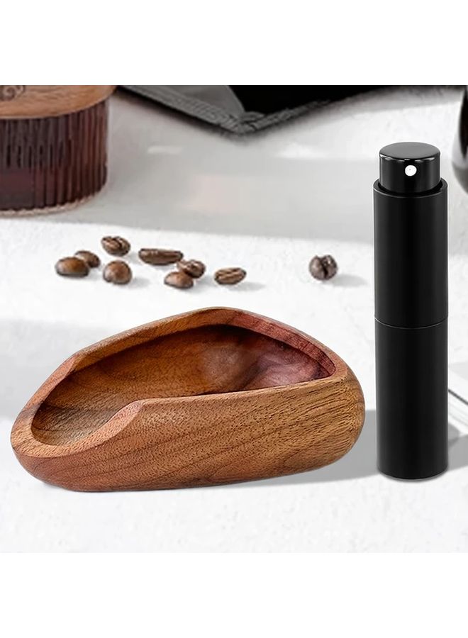 Wooden Coffee Bean Dosing Cups With Spray Bottle 2pcs Set Black Walnut - Image 1