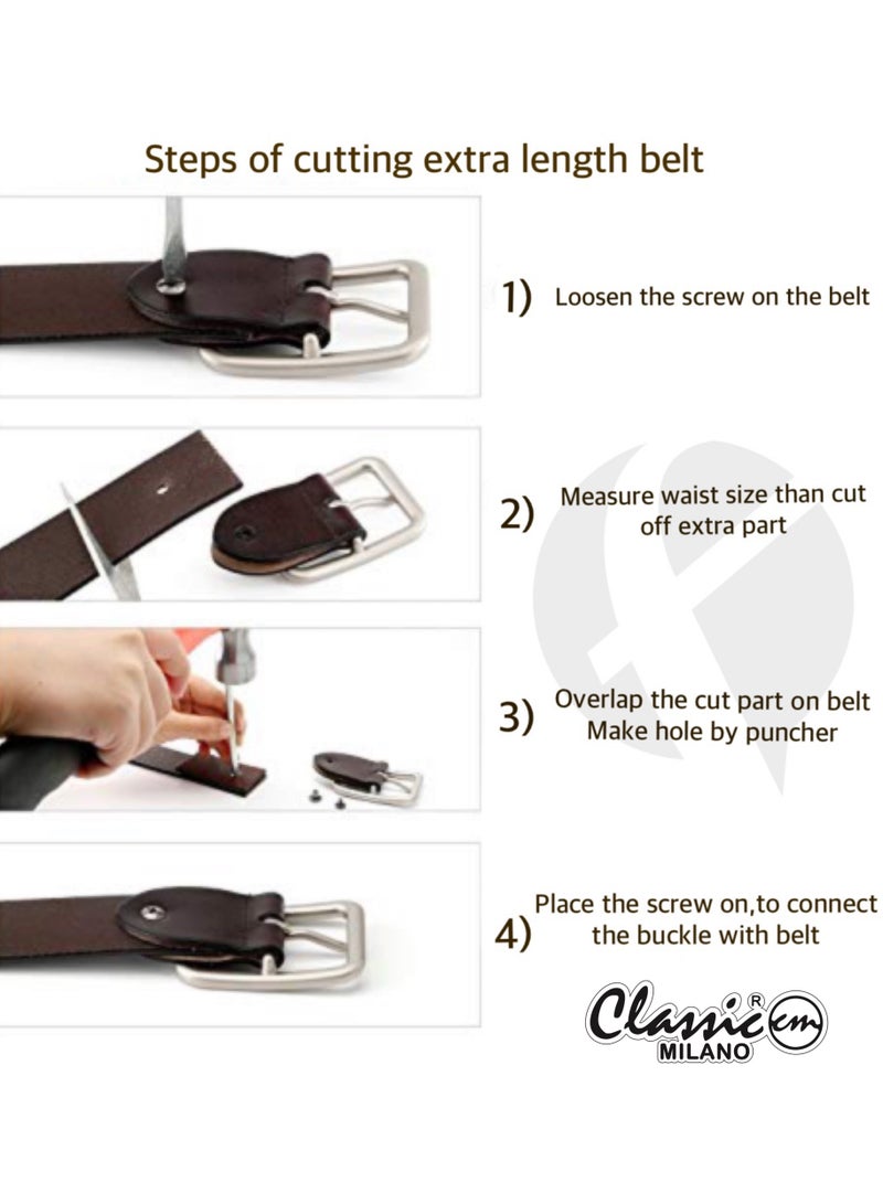 CLASSIC MILANO® Genuine Leather Belt Men in an elegant GIFT BOX; Classic Jean Belt; Belts for men Mens belt Leather; Pin Buckle 35MM - Image 5