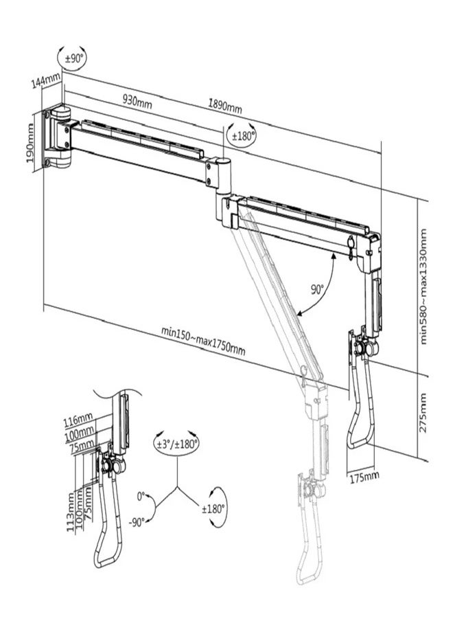 Skill Tech SH34 112 Extra Long Reach Articulated Wall-Mounted Monitor Arm For Most 17"-32" Screens, Max VESA 100x100, Max Load Capacity 8 Kg  - Image 2