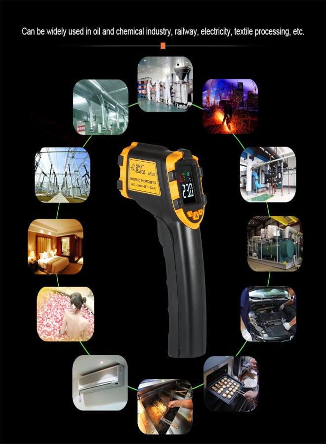 سمارت سنسور مستشعر ذكي -50 إلى 390 درجة مئوية، نسبة 12:1، مقياس حرارة رقمي صغير محمول باليد يعمل بالأشعة تحت الحمراء، بدون تلامس، جهاز قياس درجة الحرارة، مقياس حرارة صناعي يعمل بالأشعة تحت الحمراء، شاشة LCD ملونة، درجة مئوية، فهرنهايت (ليس - Image 5