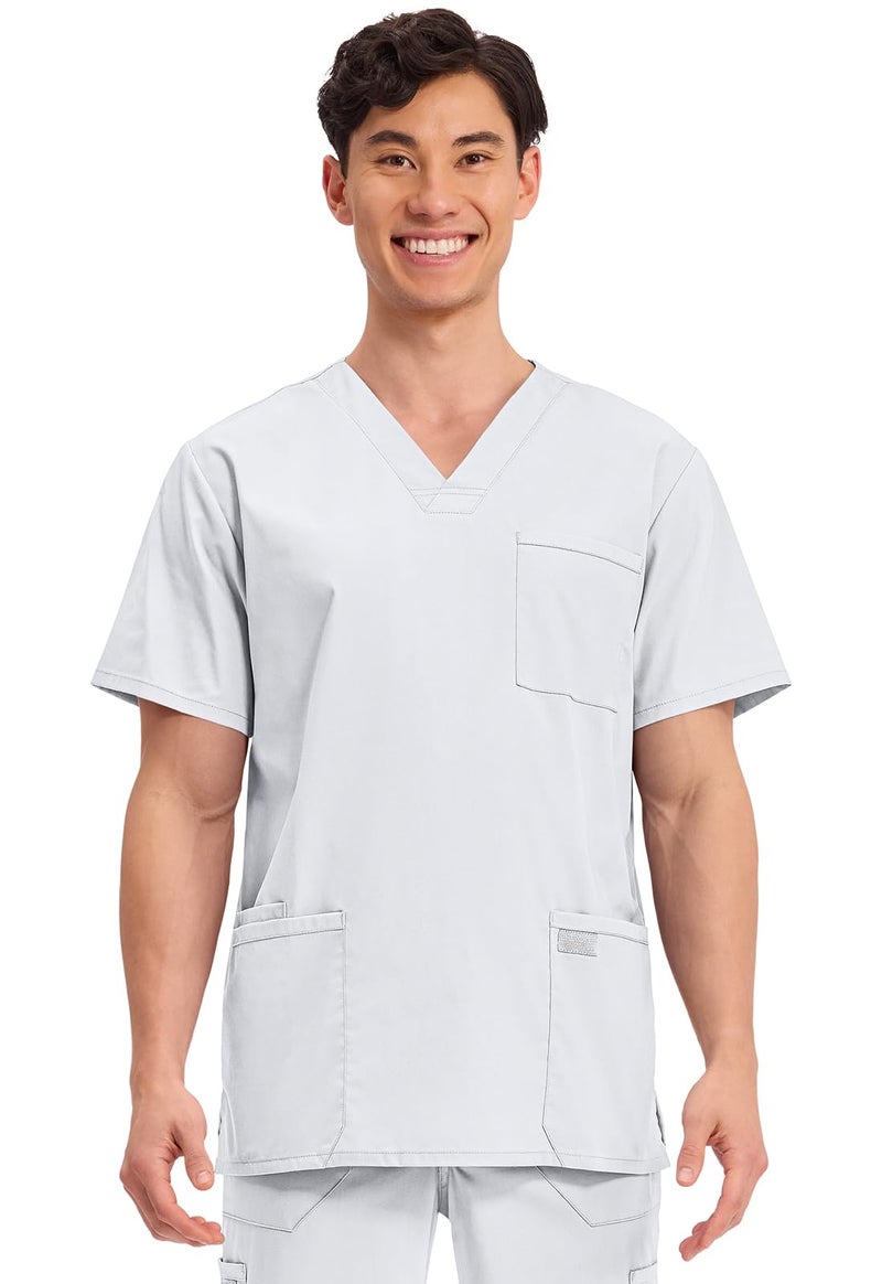 Cherokee Men's V-Neck Top Traditional fit with 4 Pockets, Ultra Soft, Durable, Fade Resistant, 2-Way Stretch Fabric - WW695, L, White - Image 1