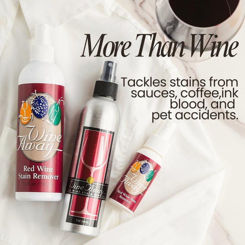 Wine Away واين أواي مزيل بقع النبيذ الأحمر - بخاخ تنظيف مثالي للأقمشة والتنجيد والسجاد - يزيل بقع النبيذ - رش وغسل الملابس لإزالة البقع - إزالة النبيذ - 12 و2 أونصة - Image 3