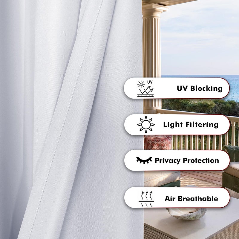 BONZER Outdoor Curtains for Patio Waterproof, Premium Thick Privacy Weatherproof Grommet Outside Curtains for Porch, Gazebo, Deck, 1 Panel, 54W x 84L inch, White - Image 3