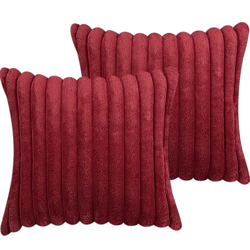 COTEY 18x18 Throw Pillow Covers Set of 2 Decorative Faux Fur Covers for Bed Couch Soft Fluffy Pillow Cover with Velvet Back for Living Room Neutral Home Dcor Accent for Sofa Wine Red - Image 1
