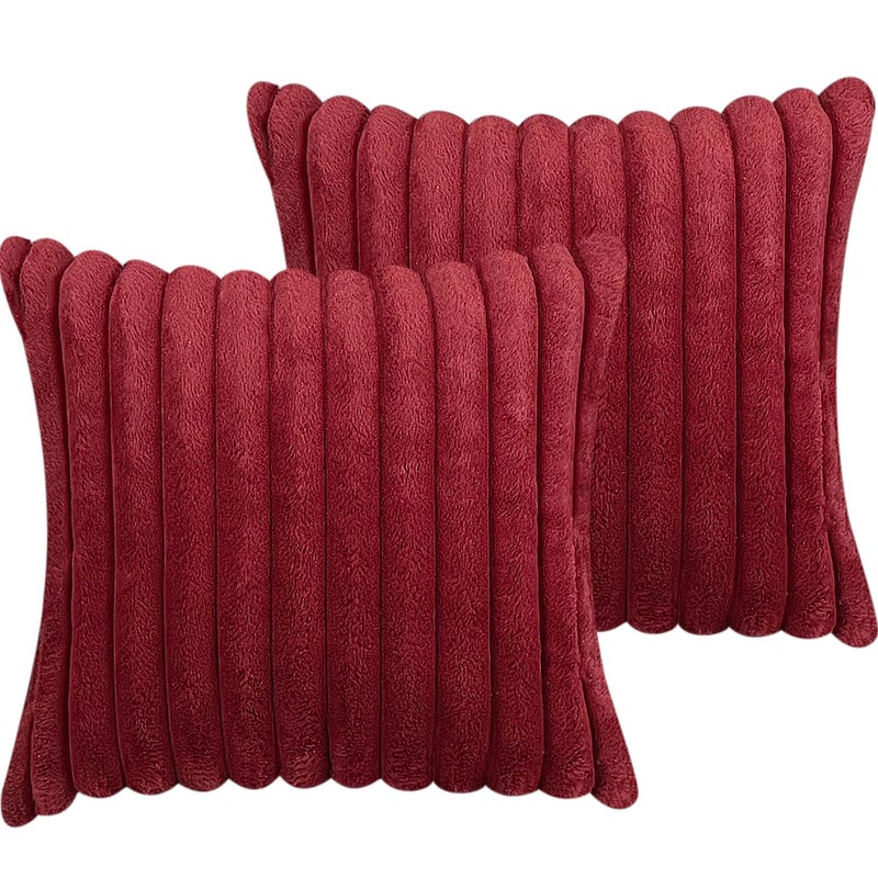 COTEY 18x18 Throw Pillow Covers Set of 2 Decorative Faux Fur Covers for Bed Couch Soft Fluffy Pillow Cover with Velvet Back for Living Room Neutral Home Dcor Accent for Sofa Wine Red - Image 2