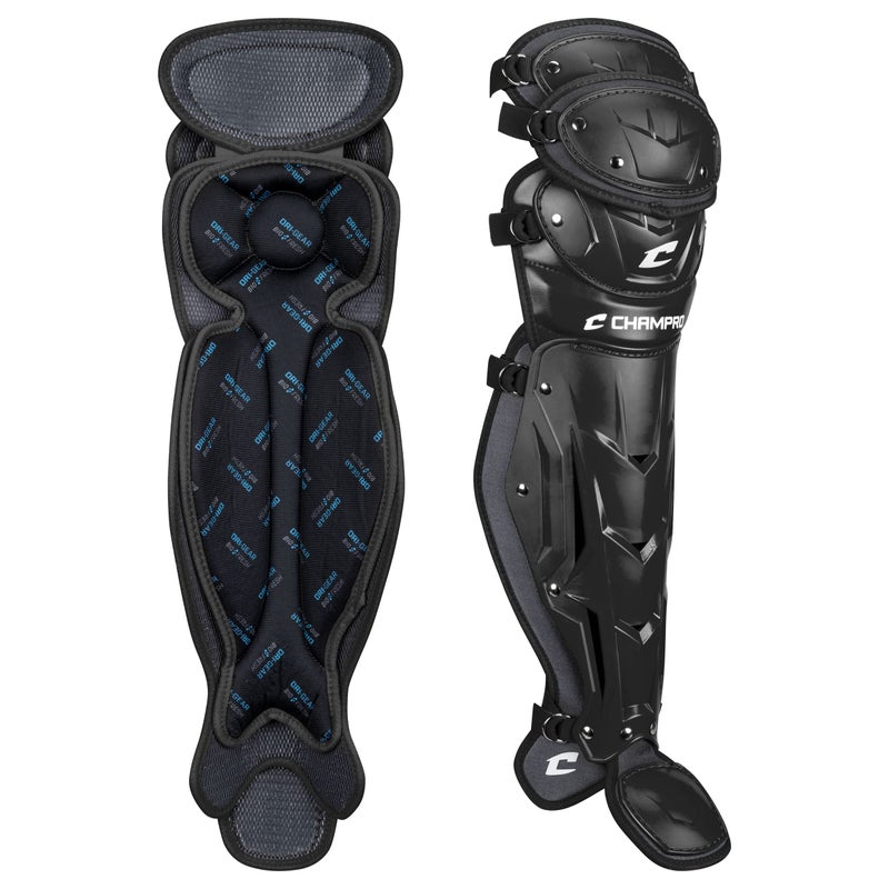 CHAMPRO Optimus Pro Triple Knee Protective Leg Guards for BaseballSoftball Catchers 165 Black
