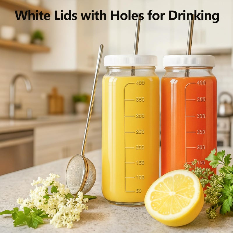 Ruckae 16oz 12 Pack Juice Bottles, Glass Bottles Juicing with Lids, Smoothie Cup Lids and Straws, Water Bottle Mason Jar Drinking Glasses for Juicing, Smoothies, Kombucha - Image 5