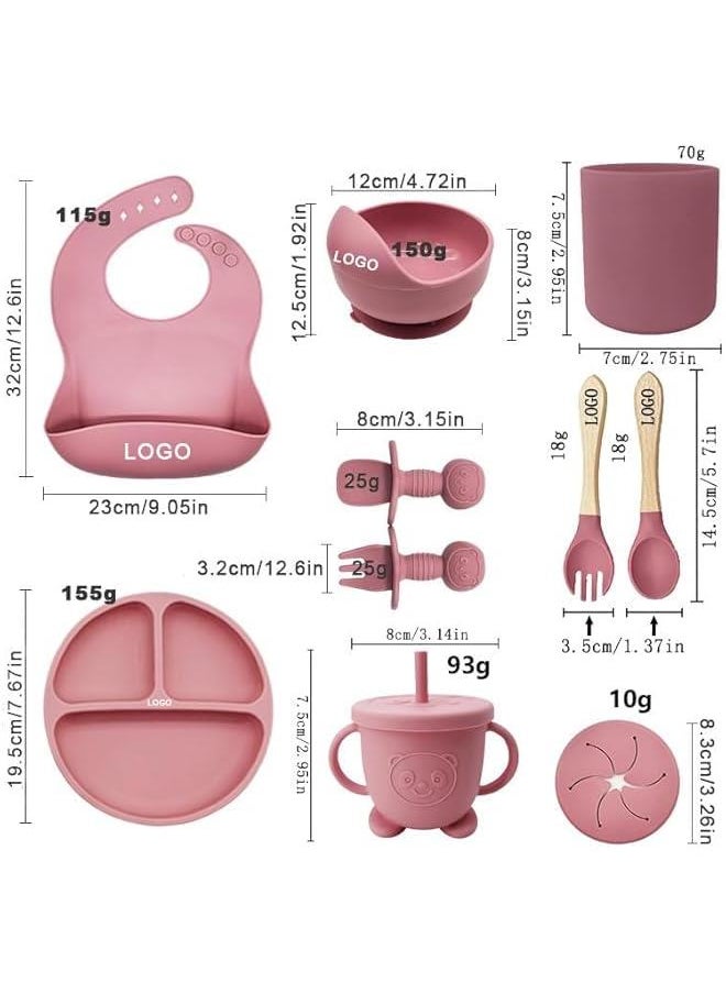 Gonice 8Pcs Silicone Baby Feeding Set, Baby Eating Utensils with Suction Bowl Divided Plate, Toddler Self Feeding Dish Set with Spoons Forks Sippy Cup Adjustable Bib (pink)  - Image 2