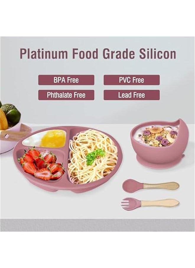 Gonice 8Pcs Silicone Baby Feeding Set, Baby Eating Utensils with Suction Bowl Divided Plate, Toddler Self Feeding Dish Set with Spoons Forks Sippy Cup Adjustable Bib (pink)  - Image 5