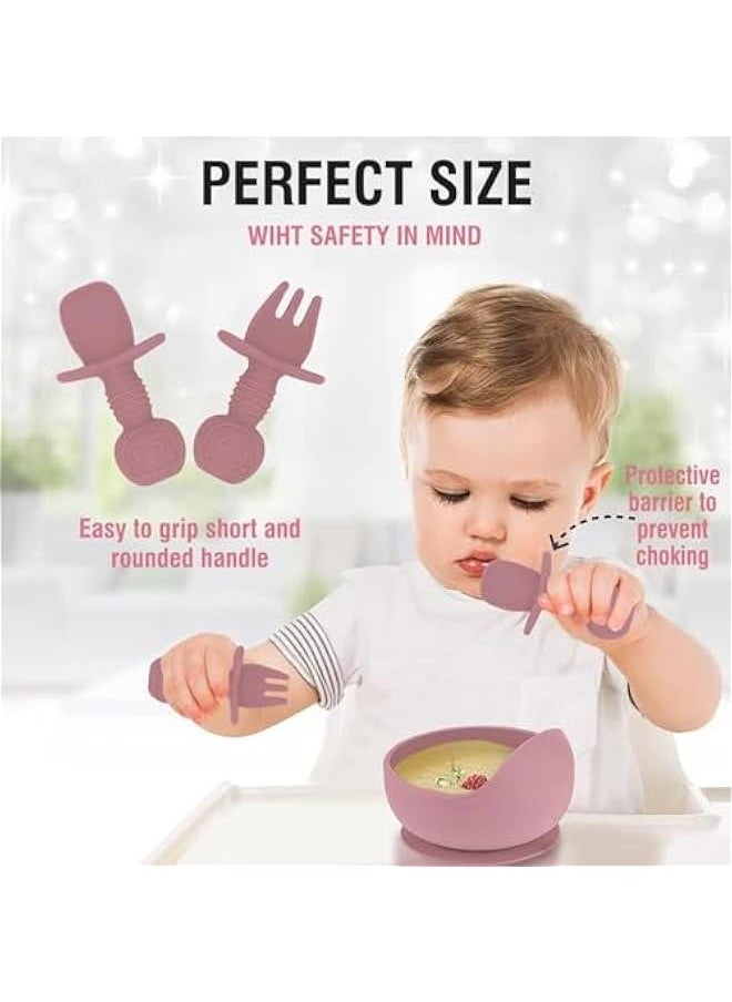 Gonice 8Pcs Silicone Baby Feeding Set, Baby Eating Utensils with Suction Bowl Divided Plate, Toddler Self Feeding Dish Set with Spoons Forks Sippy Cup Adjustable Bib (pink)  - Image 4