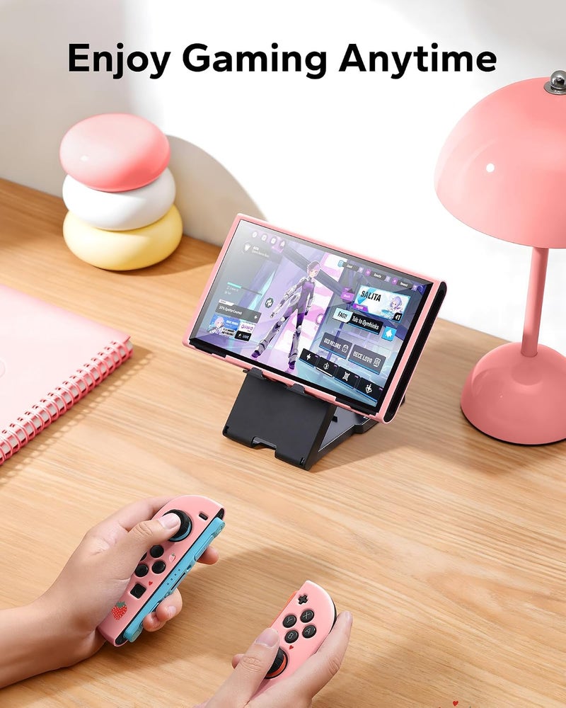 Jemdo Textured Grip Protective Case Compatible with Nintendo Switch 2 (2025) - Cute Pink Strawberry Design, Matte Shockproof TPU Shell with Anti-Slip Handles, Ergonomic & Comfort Slim Back Cover - Image 5