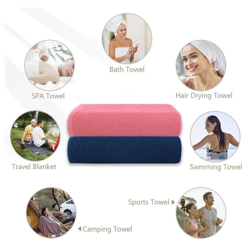 CASA COPENHAGEN Casa Copenhagen Designed in Denmark - Popcorn Super Soft 2 Pieces 100% Cotton Large Bath Towel (Size : 75 X 150 cm) - Navy & Pink  - Image 5
