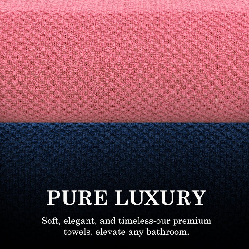 CASA COPENHAGEN Casa Copenhagen Designed in Denmark - Popcorn Super Soft 2 Pieces 100% Cotton Large Bath Towel (Size : 75 X 150 cm) - Navy & Pink  - Image 4