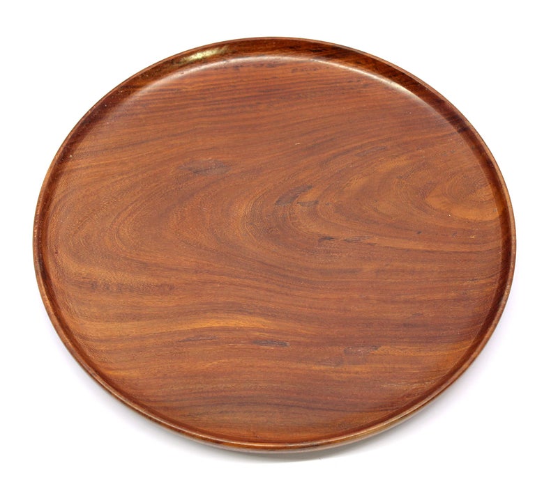 ESPLANADE Wooden Round Serving Tray Platter Thali Dining Plate for Home and Kitchen - Tableware Serveware | 12" Diameter - Brown - Image 5