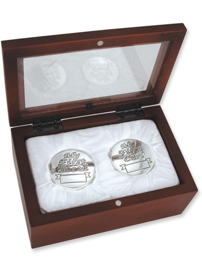 Stephan Baby Baby's Silver First Curl & First Tooth in Rosewood Keepsake Box - Image 1