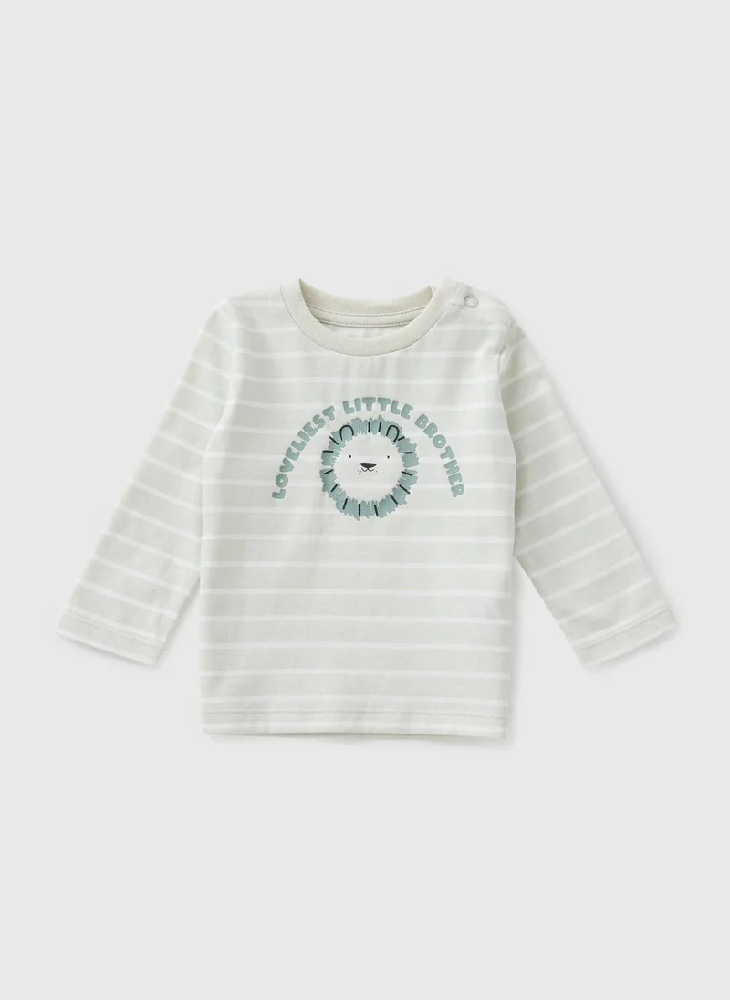 Matalan Baby Cream Stripe Little Brother Long Sleeve Top