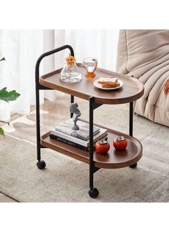 Old_Feller Multi-functional 2-layer Wheeled Nordic IKEA Style Living Room Balcony Wood Pattern Tea Side Table End Table Coffee Table 55x40x70cm  - Image 4
